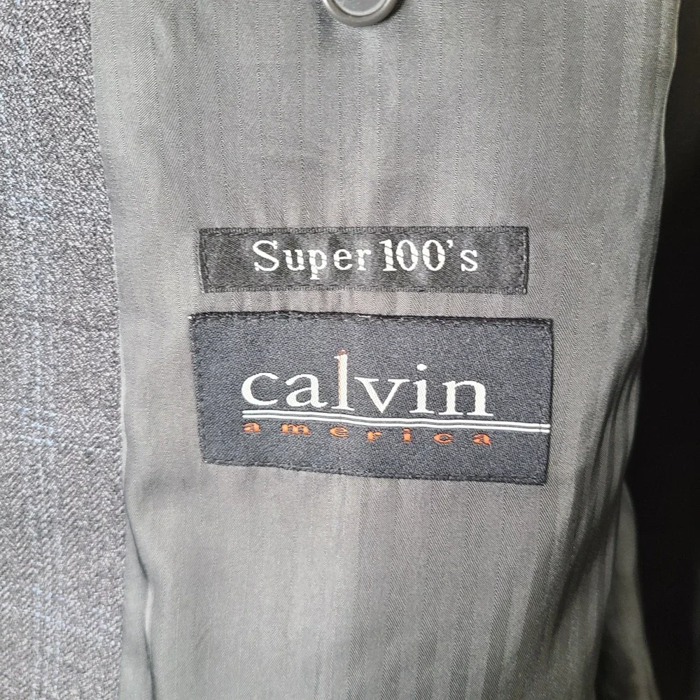Vintage Calvin America‎ Jacket Mens 42R Gray Blue Plaid Blazer Wool Super 100s